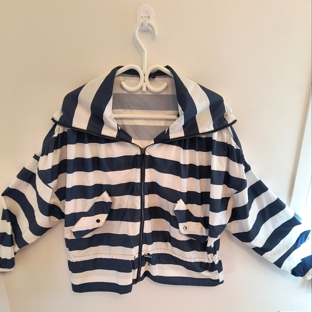 Zara Navy and White Striped Jacket